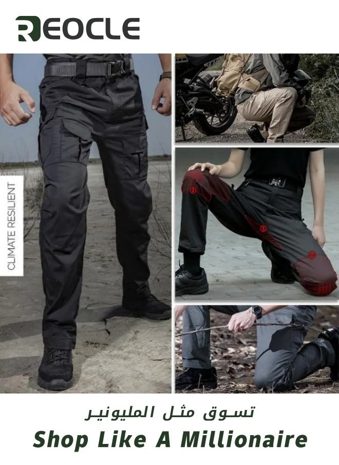 Mens Tactical Pants Durable Cargo Work Trousers Water-Repellent Tactical Casual Pants Four Seasons for Hiking Climbing Blue