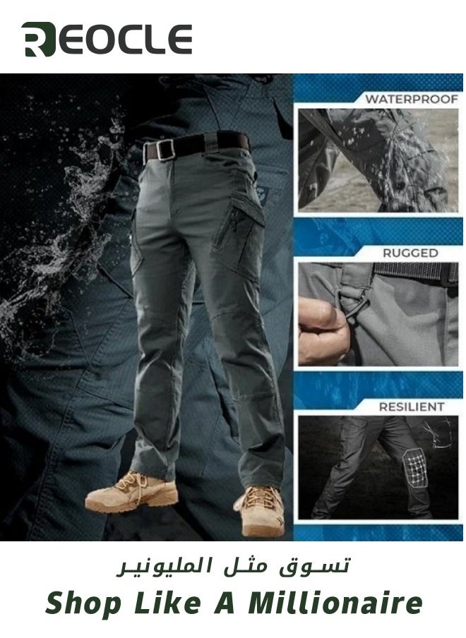 Mens Tactical Pants Durable Cargo Work Trousers Water-Repellent Tactical Casual Pants Four Seasons for Hiking Climbing Blue