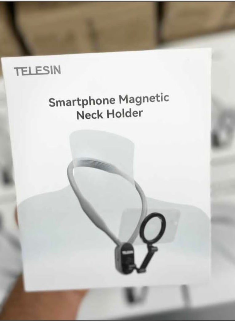 Magnetic Neck Mount for Phones – High-Strength Magnetic POV/Vlog Holder with Adjustable Chest Strap for Selfies, Video Recording & Hands-Free Use – Compatible with iPhone 15/14/13/12 Series & Android Devices (Grey)