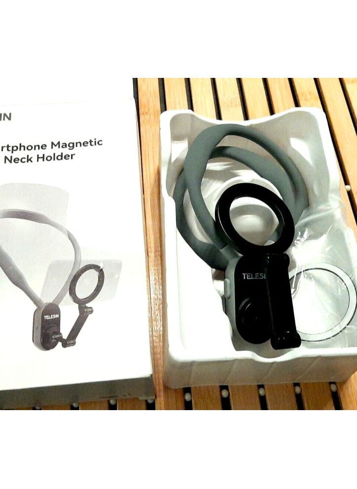 Magnetic Neck Mount for Phones – High-Strength Magnetic POV/Vlog Holder with Adjustable Chest Strap for Selfies, Video Recording & Hands-Free Use – Compatible with iPhone 15/14/13/12 Series & Android Devices (Grey)
