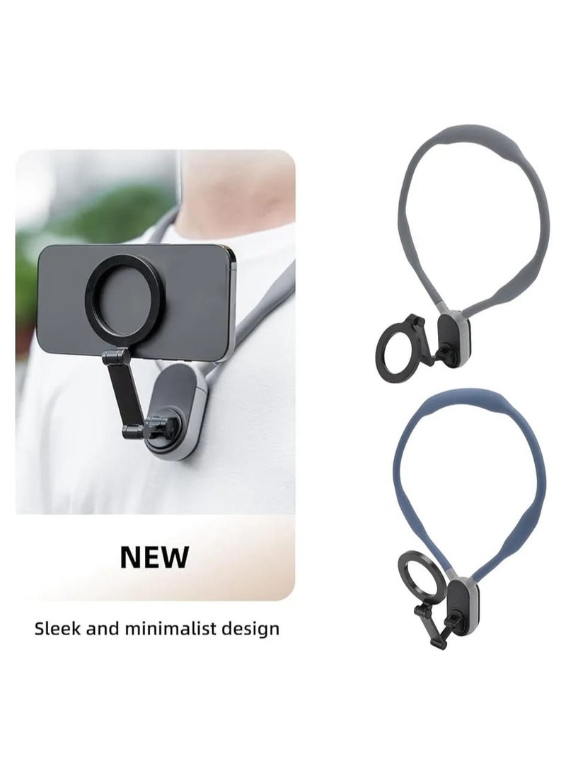 Magnetic Neck Mount for Phones – High-Strength Magnetic POV/Vlog Holder with Adjustable Chest Strap for Selfies, Video Recording & Hands-Free Use – Compatible with iPhone 15/14/13/12 Series & Android Devices (Grey)