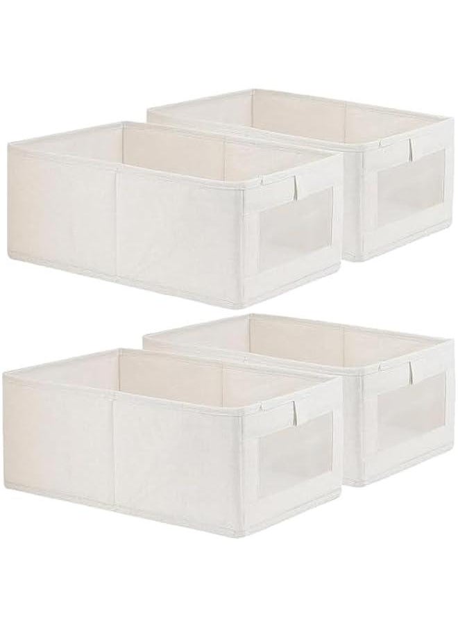 4 Pack Linen Storage Bins, Storage Containers for Organizing Clothing, Wardrobe Closet Organizers and Storage, Large Storage Boxes Baskets with Window (19-01)