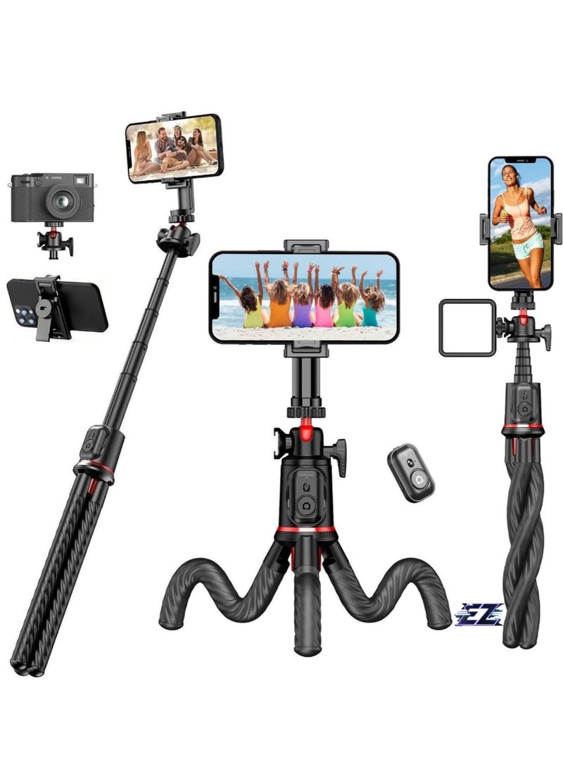 Phone Tripod Flexible Selfie Stick – Octopus Camera Tripod Stand with Remote, 360° Rotation, Extendable, Portable for iPhone & Android Video Recording