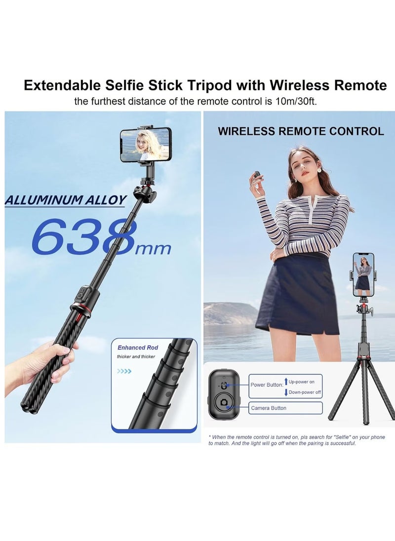 Phone Tripod Flexible Selfie Stick – Octopus Camera Tripod Stand with Remote, 360° Rotation, Extendable, Portable for iPhone & Android Video Recording