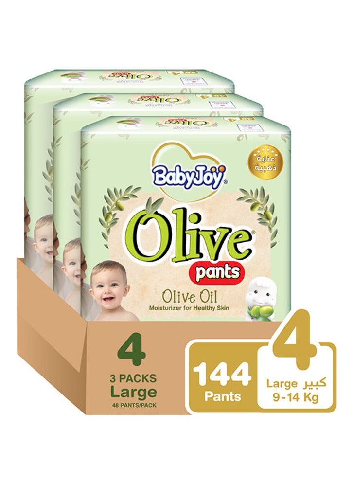 Olive Oil Pants, Size 4 large, 9 To 14 Kg, Mega Pack of 3, 144 Diapers