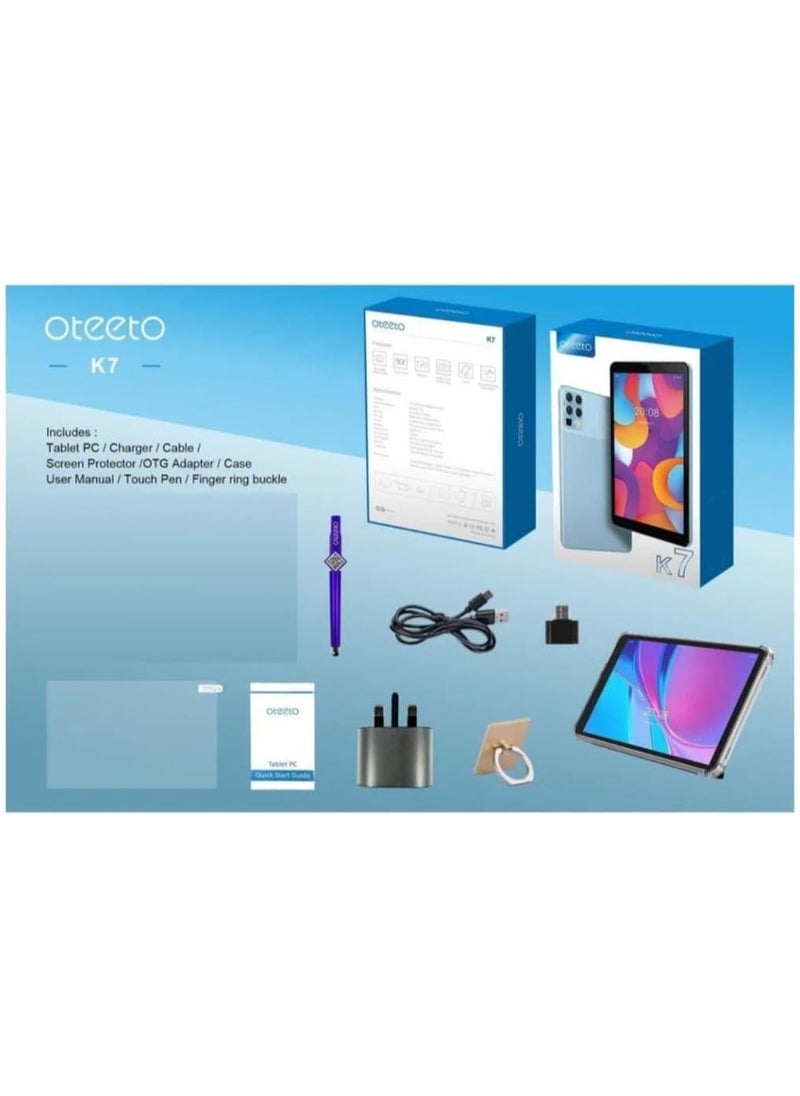 Oteeto K7 Android Tablet, 7.0 Inch 8 GB RAM, 256 GB ROM, 3500 mAh Battery, Octa Core Processor, Android 13.0, 5 + 8 MP Front Camera, Grey | K7