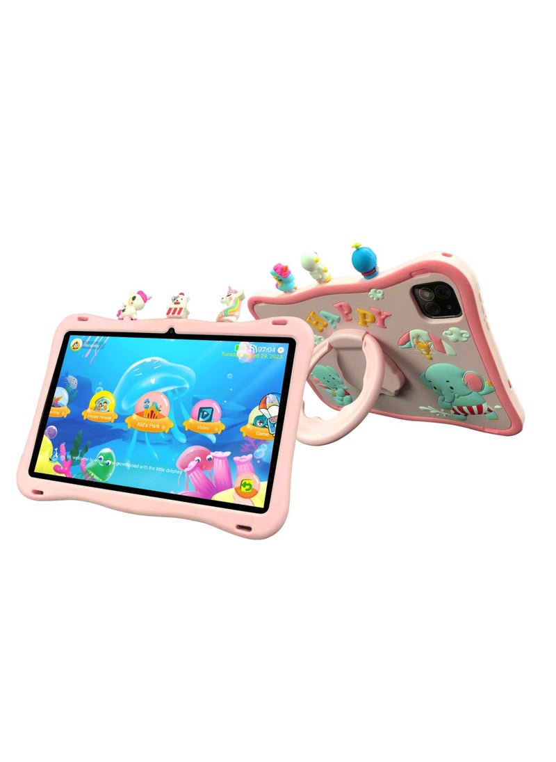 Oteeto TAB 10 Kids Tablet/10.1 Inch IPS/Octa Core 1.8 GHz Processor/6GB RAM + 128GB ROM/5MP Front + 8 MP Rear Camera/Single SIM 4G Network/8000 mAh/Android 13/Includes Sticker, Little Doll 5 pcs (Pink)