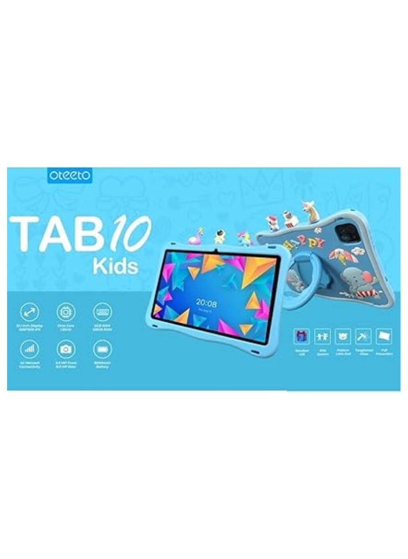 Oteeto TAB 10 Kids Tablet - Blue/10.1 Inch IPS/Octa Core 1.8 GHz Processor/6GB RAM + 128GB ROM/5MP Front + 8 MP Rear Camera/Single SIM 4G Network/8000 mAh/Android 13/Includes Sticker, Little Doll 5 pcs (Blue)