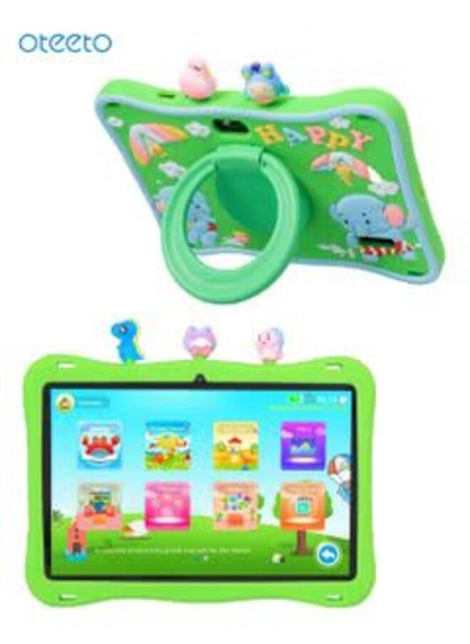 Oteeto TAB 10 Kids Tablet/10.1 Inch IPS/Octa Core 1.8 GHz Processor/6GB RAM + 128GB ROM/5MP Front + 8 MP Rear Camera/Single SIM 4G Network/8000 mAh/Android 13/Includes Sticker, Little Doll 5 pcs (Green)