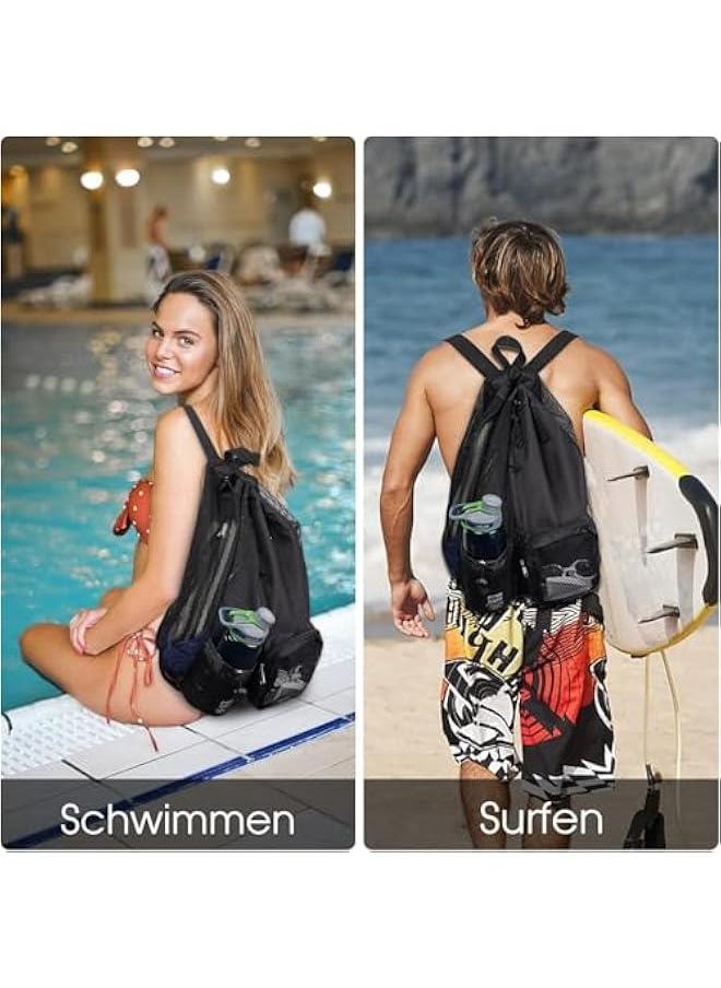 Mesh Swim Bag, Drawstring Backpack with Wet Pocket Beach Backpack for Swimming, for Swimming, Gym, and Workout Gear