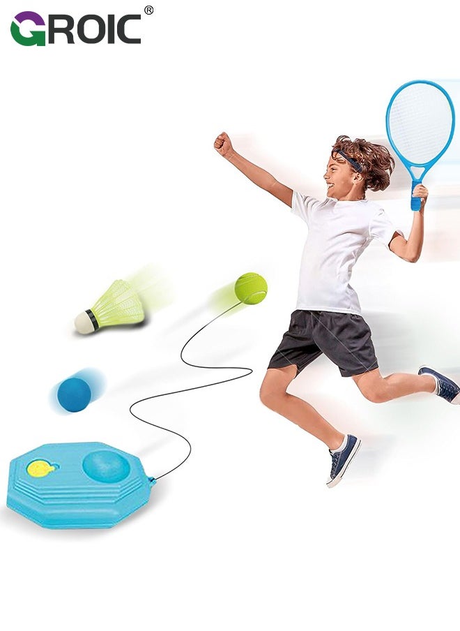 3-in-1 Multifunctional Racket Set for Kids - Tennis, Badminton and Squash, Tennis Training Badminton Birdies, Tennis Racquets with Tennis Trainer Rebound Balls Outdoor Indoor Sports for Kids