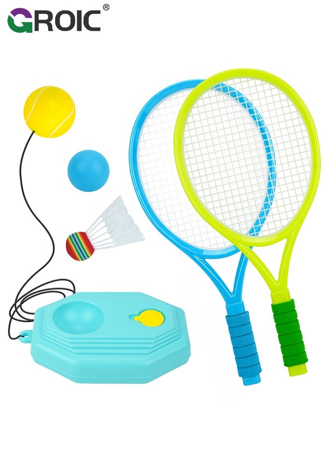 3-in-1 Multifunctional Racket Set for Kids - Tennis, Badminton and Squash, Tennis Training Badminton Birdies, Tennis Racquets with Tennis Trainer Rebound Balls Outdoor Indoor Sports for Kids