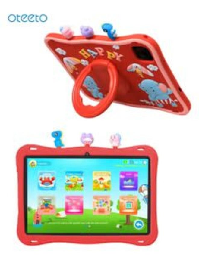 Oteeto TAB 10 Kids Tablet/10.1 Inch IPS/Octa Core 1.8 GHz Processor/6GB RAM + 128GB ROM/5MP Front + 8 MP Rear Camera/Single SIM 4G Network/8000 mAh/Android 13/Includes Sticker, Little Doll 5 pcs (Red)