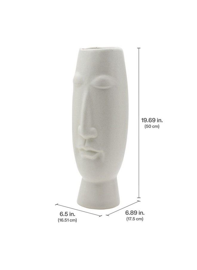 6.5X6.89X19.69 Inch White Ceramic Face Vase