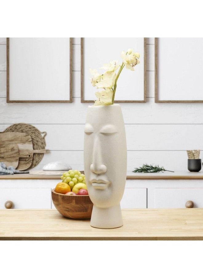 6.5X6.89X19.69 Inch White Ceramic Face Vase