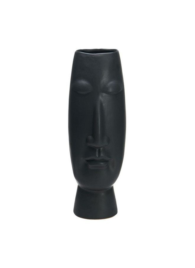 Matte Black Ceramic Face Vase Contemporary Look For Use With Faux Or Dried Flowers 6.5X6.89X19.69 Inch