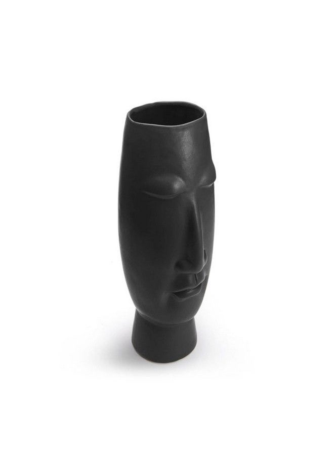 Matte Black Ceramic Face Vase Contemporary Look For Use With Faux Or Dried Flowers 6.5X6.89X19.69 Inch