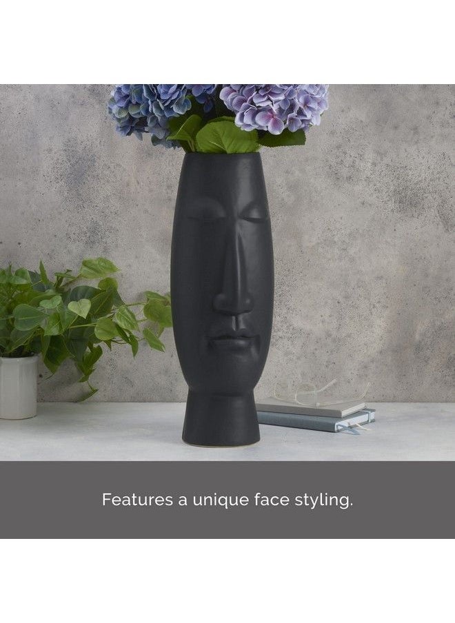 Matte Black Ceramic Face Vase Contemporary Look For Use With Faux Or Dried Flowers 6.5X6.89X19.69 Inch