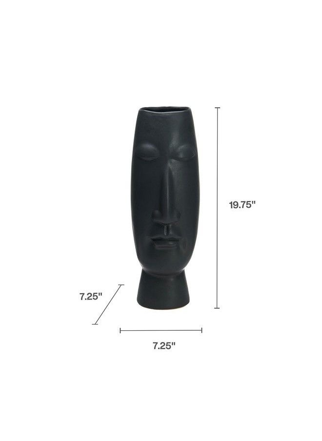 Matte Black Ceramic Face Vase Contemporary Look For Use With Faux Or Dried Flowers 6.5X6.89X19.69 Inch