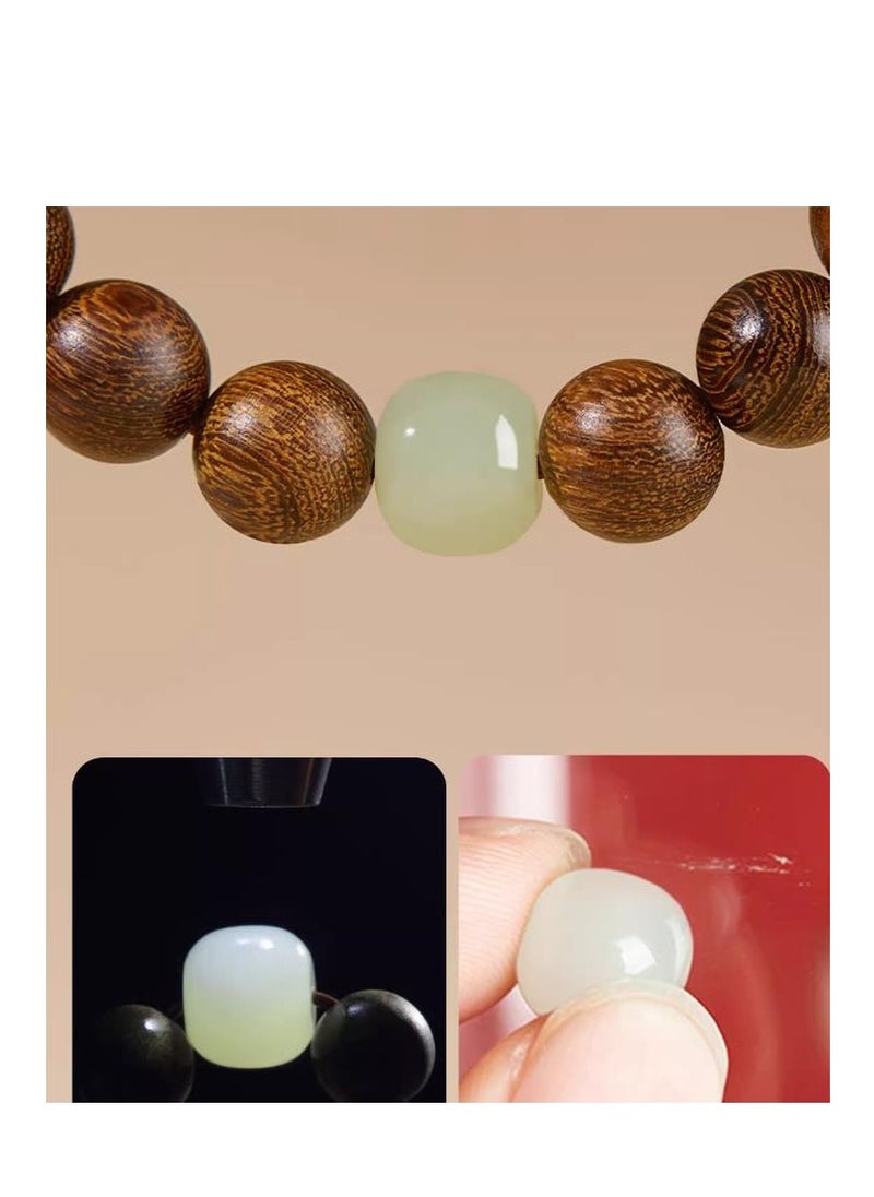 Golden Sandalwood Hand String Plate Playing With Hotan Jade Transfer Beads Hand String (Bead Diameter Is About 8MM)