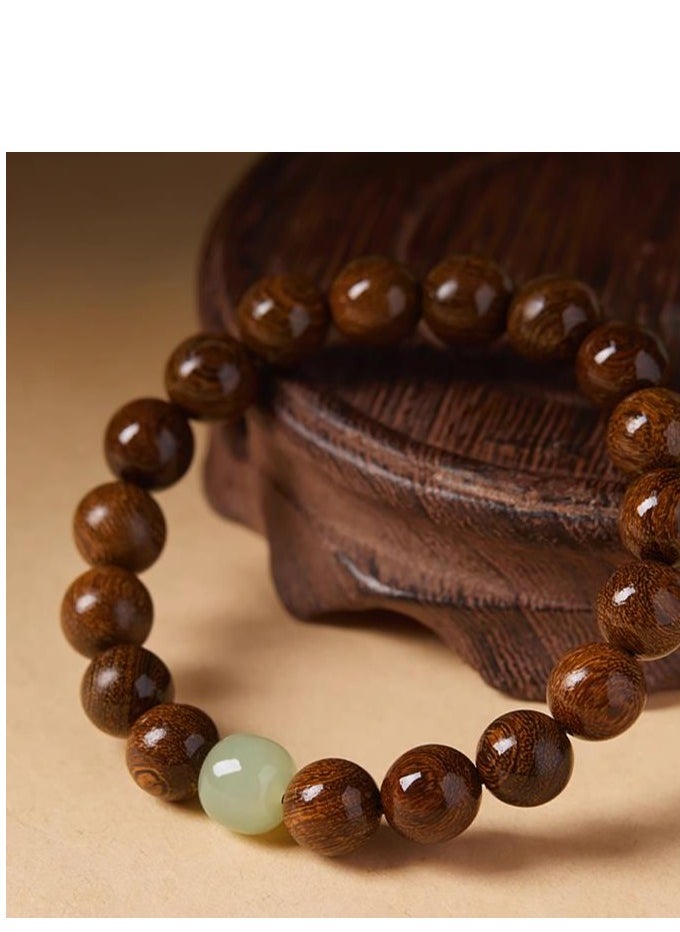 Golden Sandalwood Hand String Plate Playing With Hotan Jade Transfer Beads Hand String (Bead Diameter Is About 8MM)