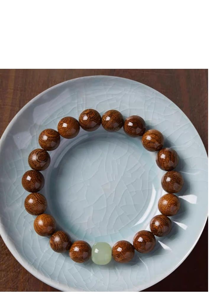 Golden Sandalwood Hand String Plate Playing With Hotan Jade Transfer Beads Hand String (Bead Diameter Is About 8MM)