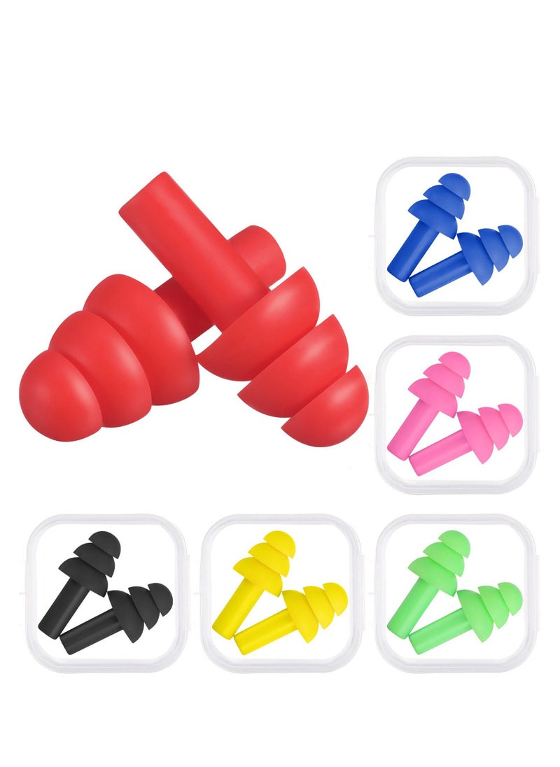 Swimming Earplugs, Waterproof Reusable Swimming Ear Plugs,  Silicone Noise Cancelling Ear plugs Reusable Waterproof Earplugs with Case for Swimming and Sleeping, Assorted Colors (6 Pairs)
