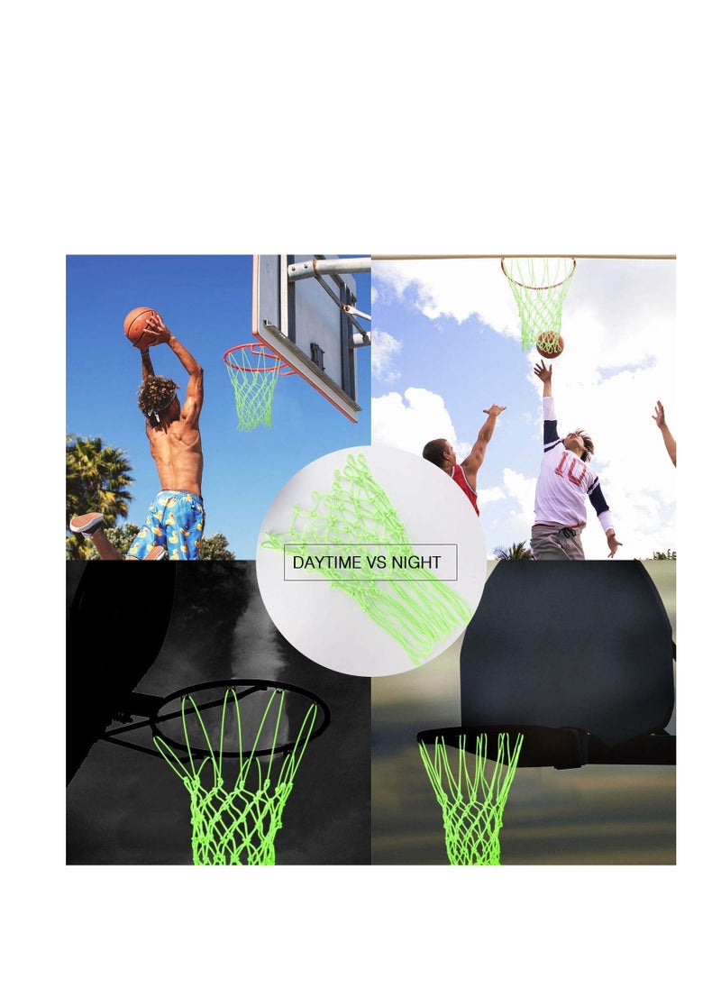 Nightlight Basketball Net Glows in The Dark Outdoors Heavy Duty Basketball Net Replacement  All Weather Anti Whip 12 Loops Standard Size Night Basketball Sports Gift for Pool Sports School