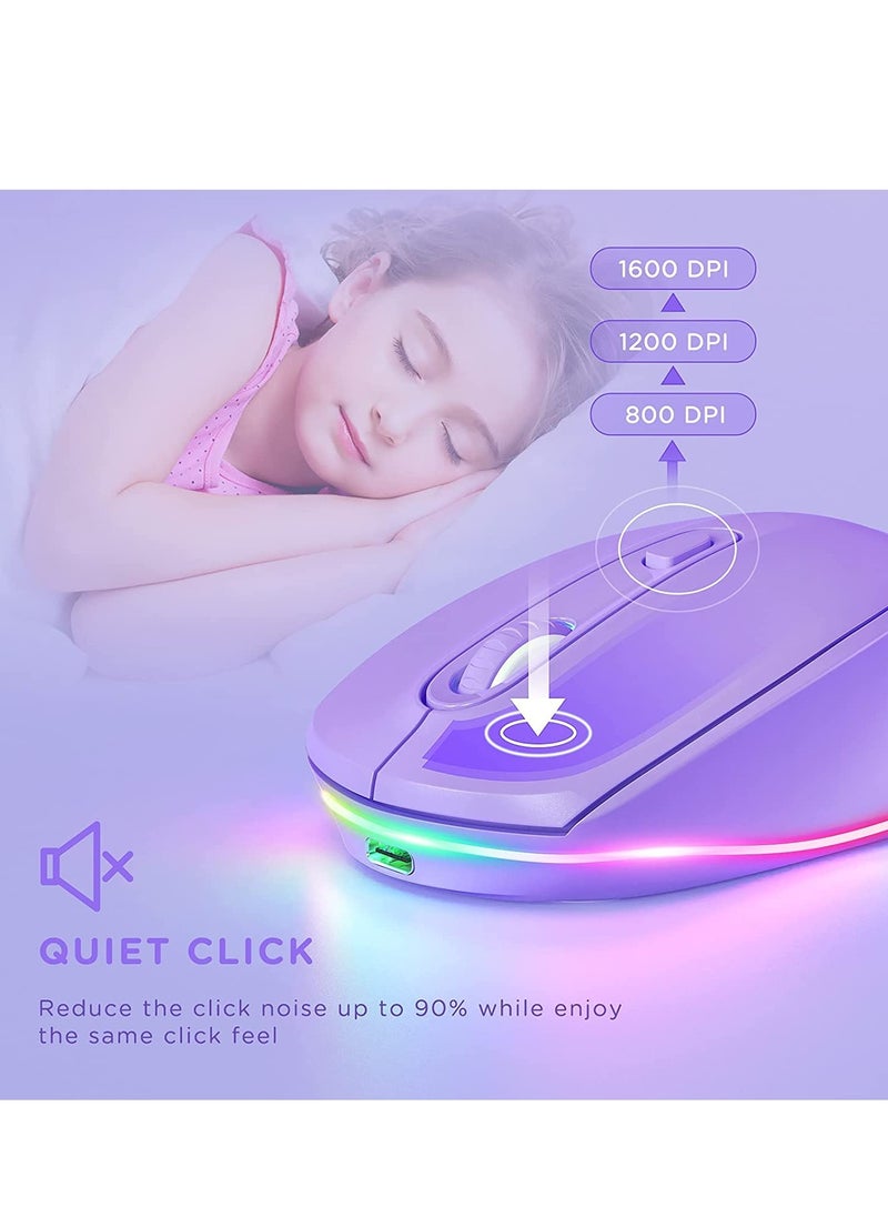 Wireless Mouse, Portable Rechargeable Light Up Mouse, Comfortable Grip Ultra Quiet Mouse, Small Cordless Gaming Mouse With LED Rainbow Lights For Computer Laptop, (1pc, Pink)