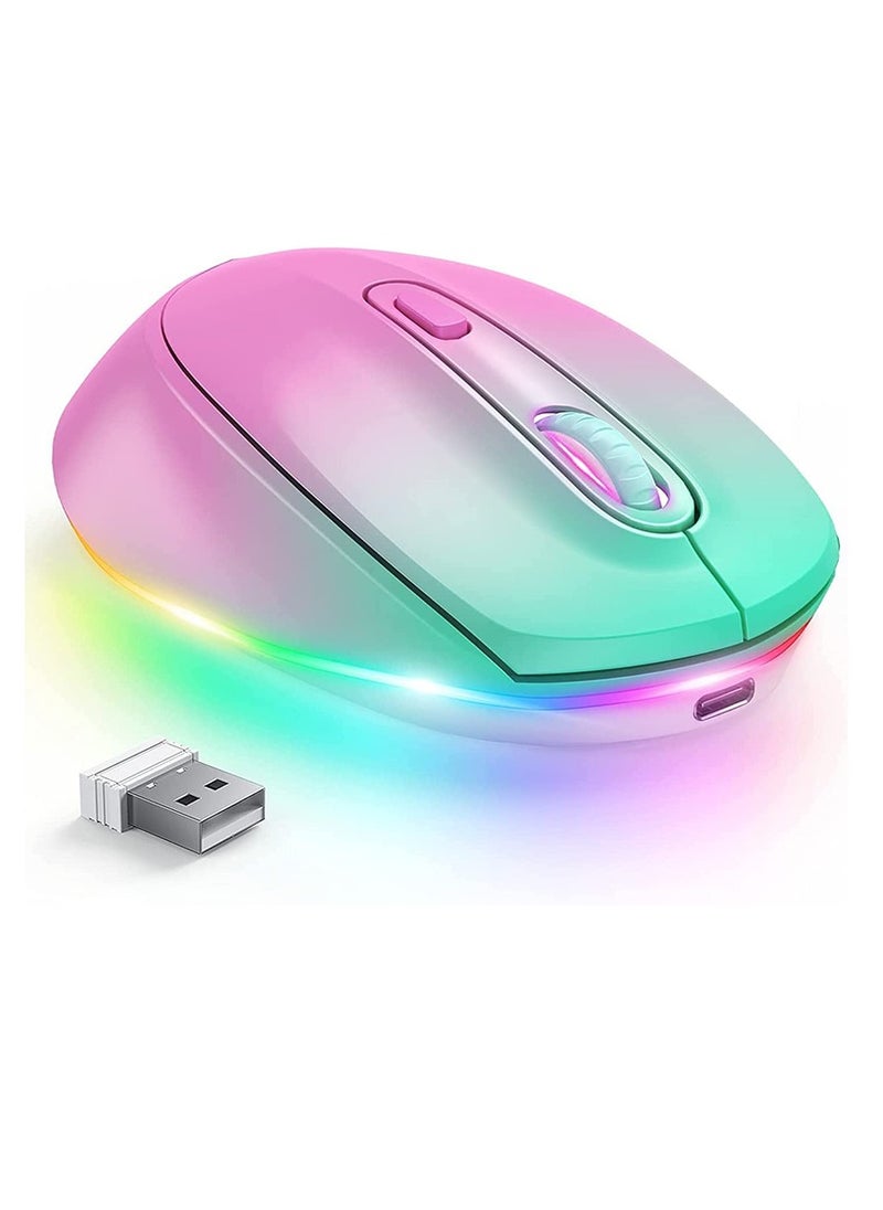 Wireless Mouse, Portable Rechargeable Light Up Mouse, Comfortable Grip Ultra Quiet Mouse, Small Cordless Gaming Mouse With LED Rainbow Lights For Computer Laptop, (1pc, Cyan Pink)