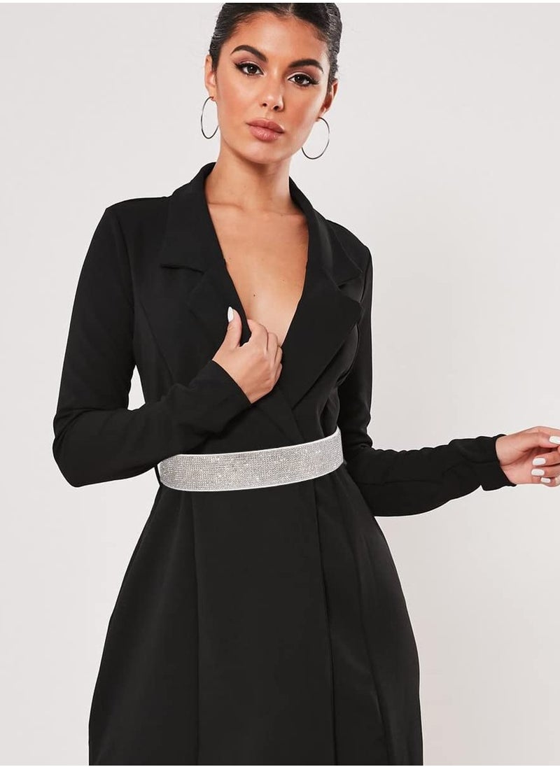 Rhinestone Elastic PU Leather Belt Shiny Crystal Stretch Waist Belt Wide Waist Band for Women Dress