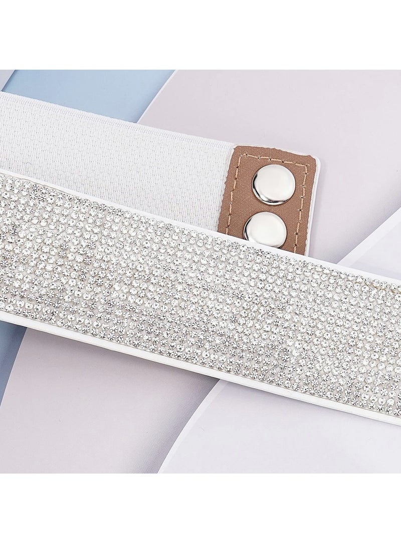 Rhinestone Elastic PU Leather Belt Shiny Crystal Stretch Waist Belt Wide Waist Band for Women Dress