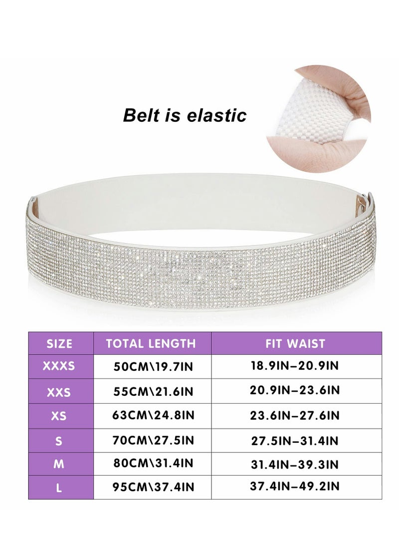 Rhinestone Elastic PU Leather Belt Shiny Crystal Stretch Waist Belt Wide Waist Band for Women Dress