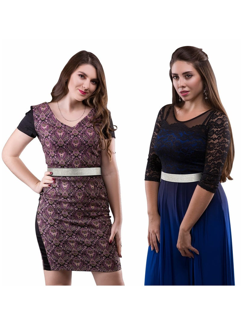 Rhinestone Elastic PU Leather Belt Shiny Crystal Stretch Waist Belt Wide Waist Band for Women Dress
