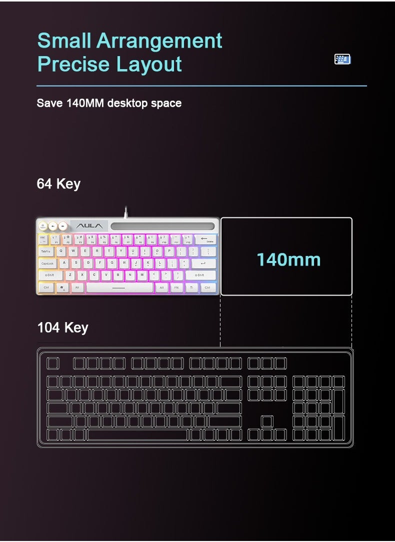 Wired Gaming Keyboard Mini Portable Mechanical Keyboard 64 Keys RGB