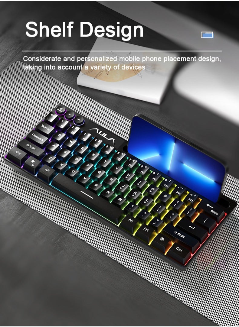 Wired Gaming Keyboard Mini Portable Mechanical Keyboard 64 Keys RGB