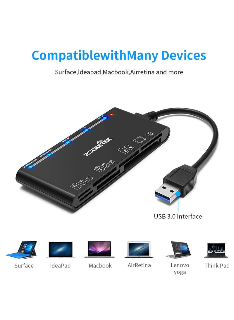Rocketek Card Reader USB 3.0/Type-C , 7 in 1 Memory Card Reader, USB 3.0 (5Gbps) High Speed CF/SD/TF/XD/MS/Micro SD Card Solt All in one Card Reader for Windows XP/Vista/Mac OS/Linux,etc