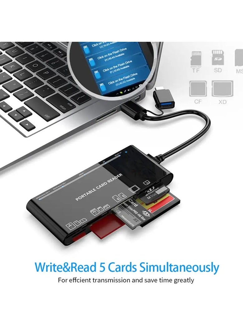 Rocketek Card Reader USB 3.0/Type-C , 7 in 1 Memory Card Reader, USB 3.0 (5Gbps) High Speed CF/SD/TF/XD/MS/Micro SD Card Solt All in one Card Reader for Windows XP/Vista/Mac OS/Linux,etc