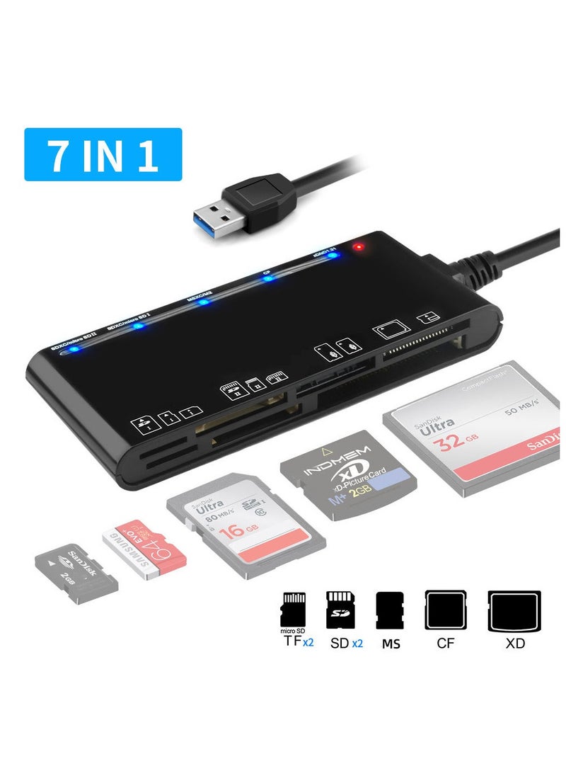 Rocketek Card Reader USB 3.0/Type-C , 7 in 1 Memory Card Reader, USB 3.0 (5Gbps) High Speed CF/SD/TF/XD/MS/Micro SD Card Solt All in one Card Reader for Windows XP/Vista/Mac OS/Linux,etc