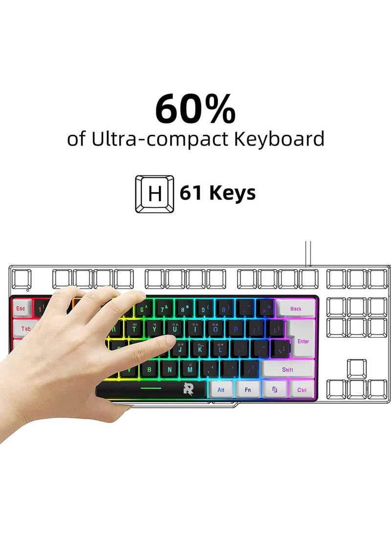 Wired Gaming Keyboard and Mouse Combo Include Mini 60% Merchanical Feel Keyboard Ergonomic Design