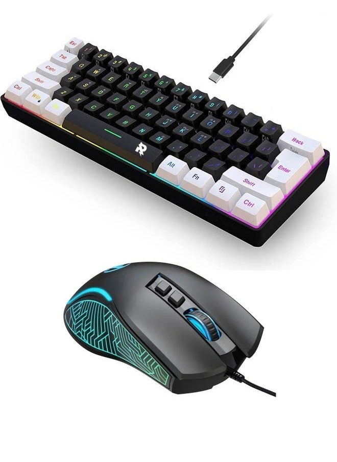 Wired Gaming Keyboard and Mouse Combo Include Mini 60% Merchanical Feel Keyboard Ergonomic Design