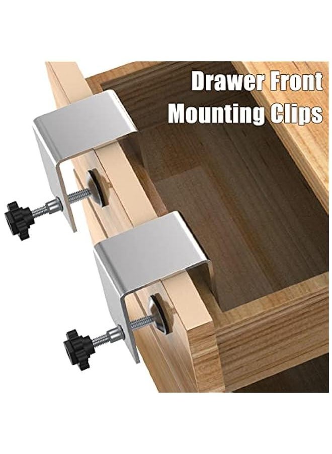 4 Pcs Drawer Front Installation Clamps, Stainless Steel Drawer Fixing Clips, Stable Furniture Woodworking Jig for Carpenter Household Tables Desks Mount (4 Pcs)