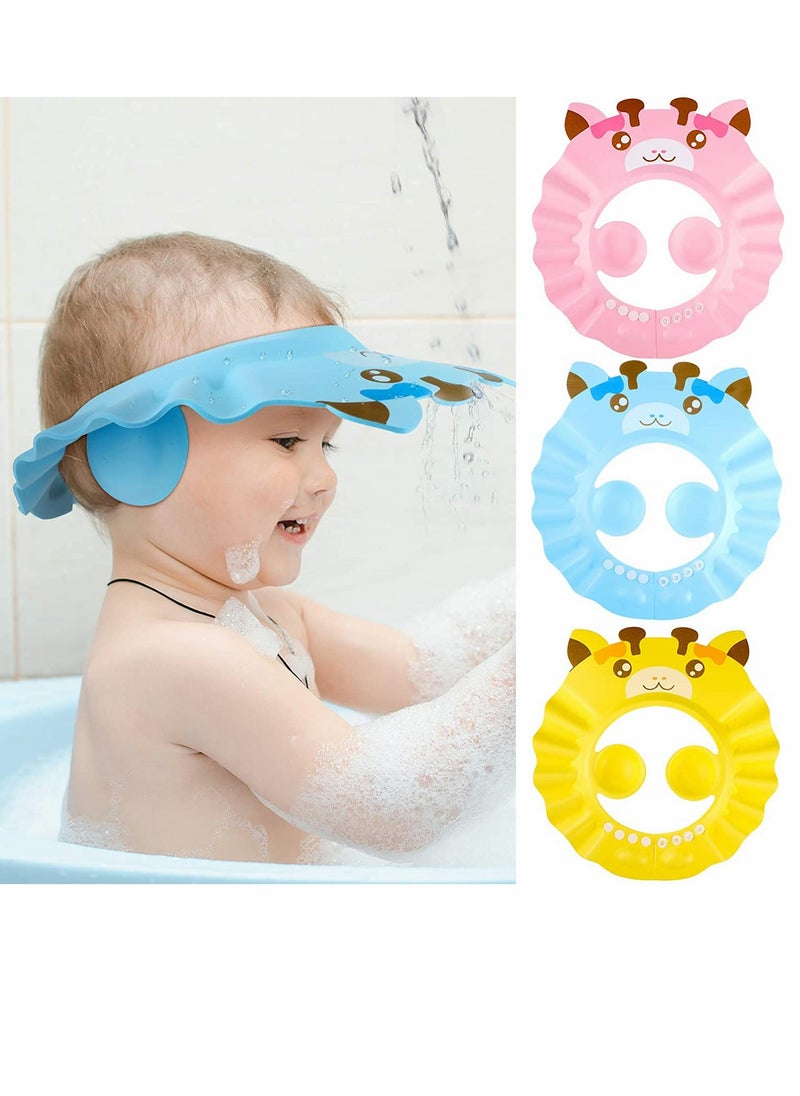 Baby Shower Cap, Adjustable Baby Bath Visor, Infant Bathing Protection Cap, Safe Shampoo Shower Hat with Ear Protection, Baby Hair Washing Aids, for Baby Toddler Children Kids, 3 Pieces