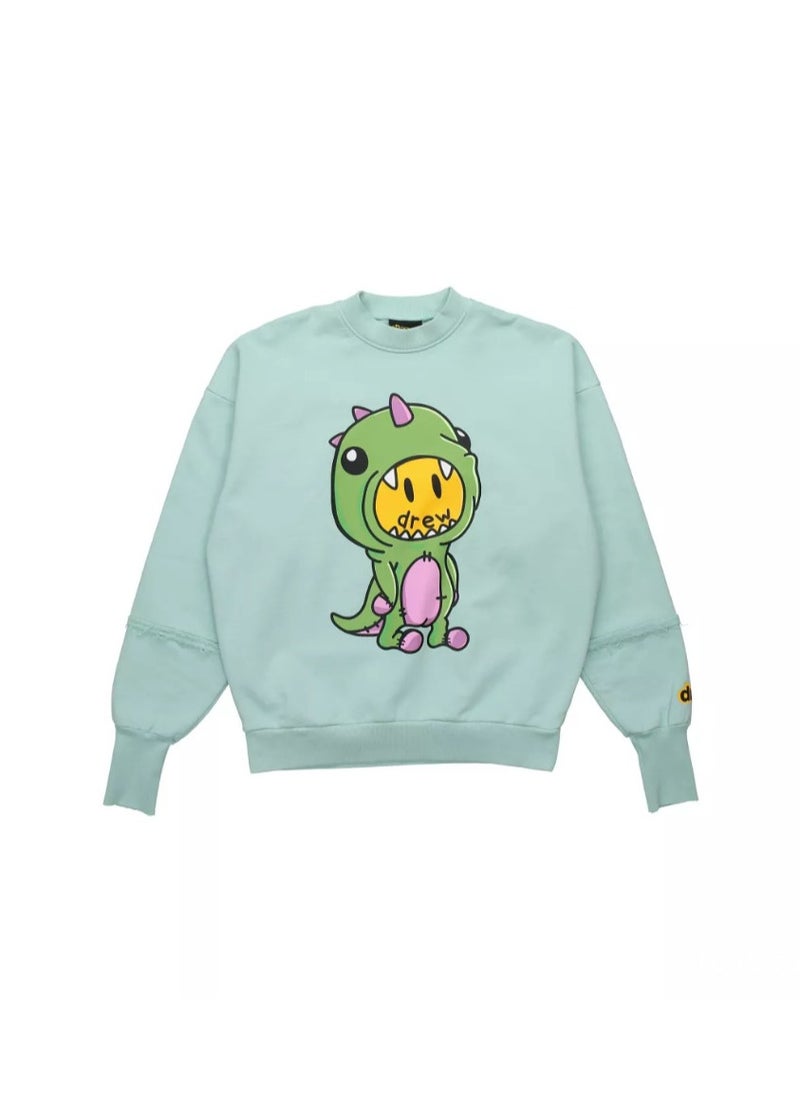 New Drew Green Dinosaur Round Neck Hoodie