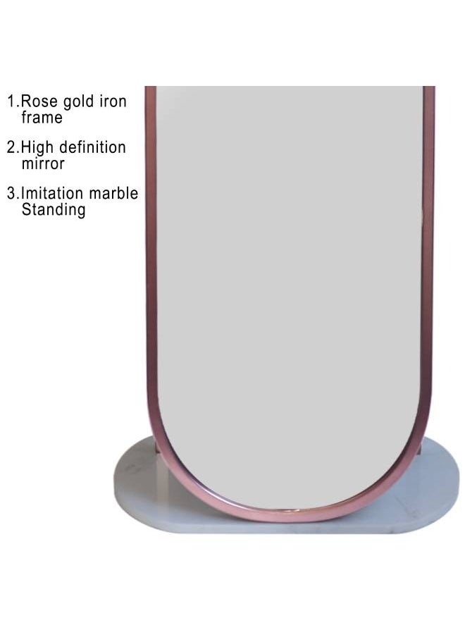 Rose Gold Iron Frame Full Length Mirror With Imitation Marble Stand, Size 178X17X46.5CM