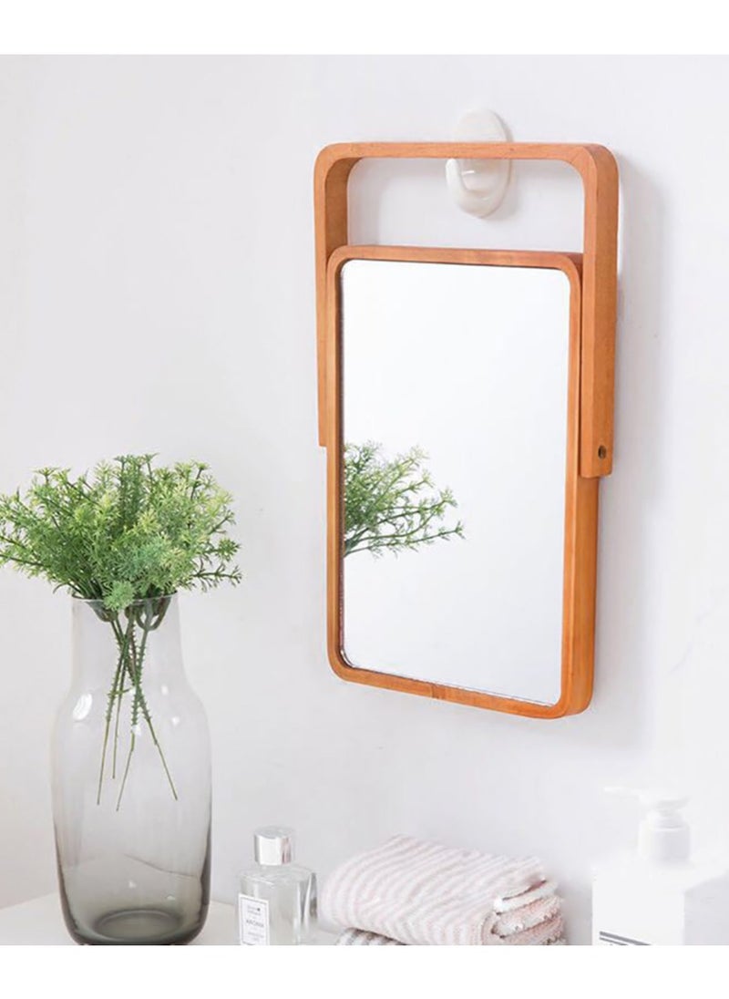 Wooden Desk Mirror For Makeup Small Rounded Rectangle Natural Cosmetic Mirror With Adjustable Stand For Makeup Table Aesthetic Desk Decor Rectangle Wall Table Makeup Mirrors For Bathroom Bedroom