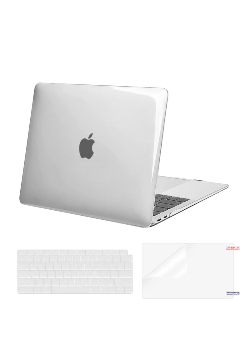 MacBook Air 13 inch Case 2022 2021-2018 Release A2337 M1 A2179 A1932 Retina Display Touch ID Plastic Hard Shell & Keyboard Cover & Screen Protector Transparent