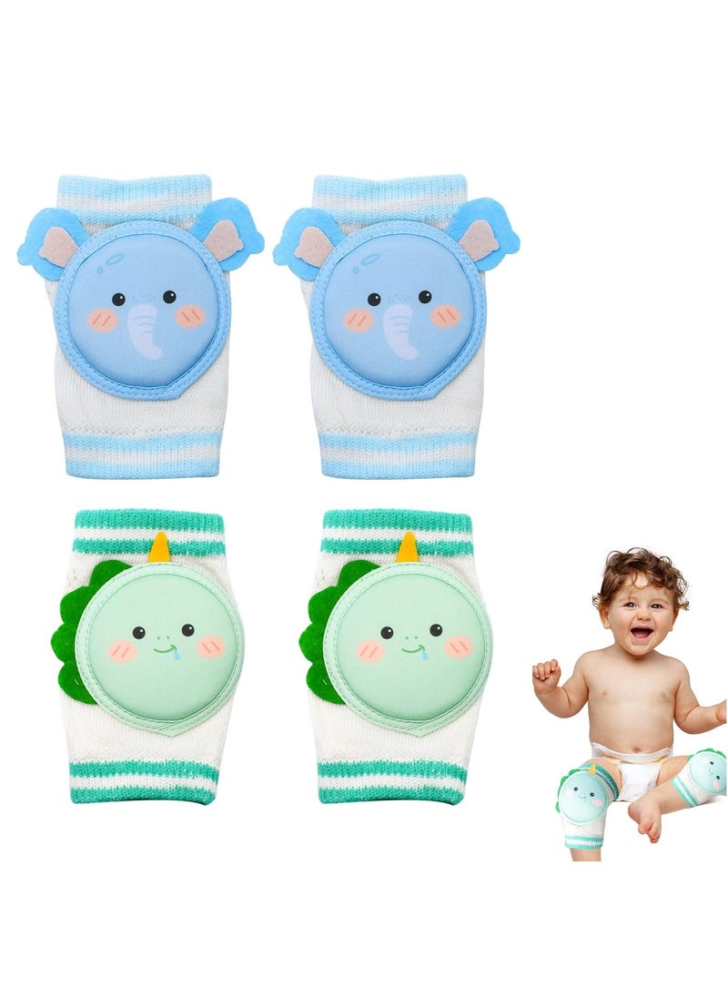 2 Pairs Baby Knee Pads for Crawling, Baby Breathable Crawling Knee Pads with Sponge Pad, Baby Knee Protectors, Anti-Slip Knee Pads, Knee Pads for Unisex Babies Elephant and Dinosaur