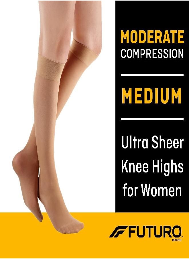 FUTURO Ultra Sheer Knee Highs for Women, Nude, 71060EN, Medium, Moderate (15-20 mm/Hg)