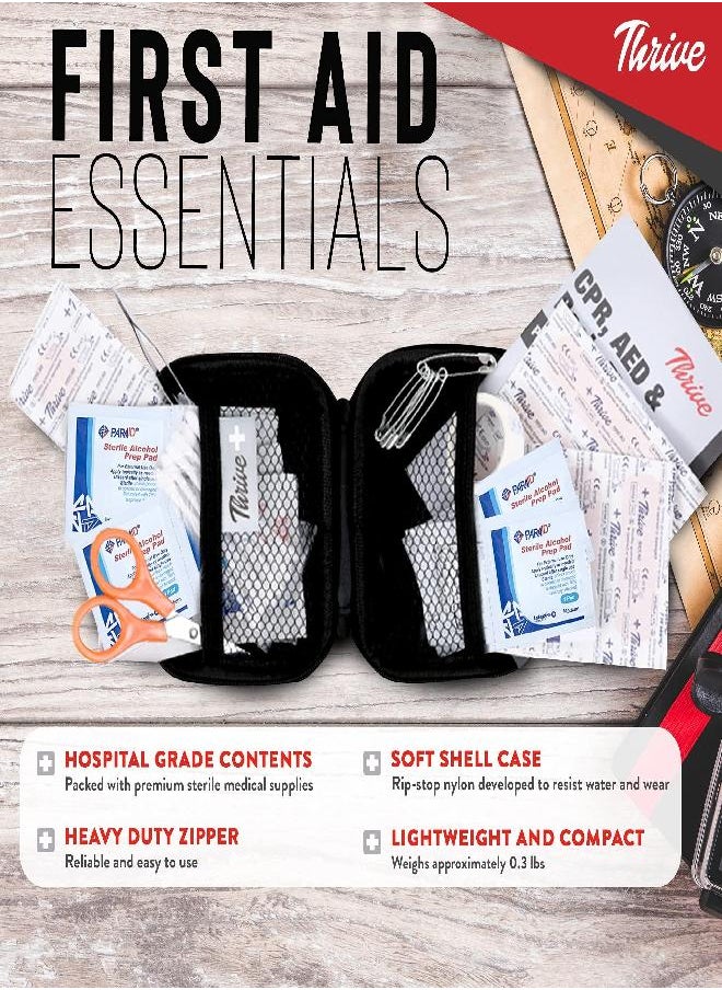 Thrive Travel Essentials Mini First Aid Kit - 66 FSA HSA Approved Products Includes Multi-Sized Bandage, Wipes, Safety Pins, and More (Shell)